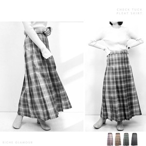Skirt Yarn-dyed Checked Pattern Tuck Pleat