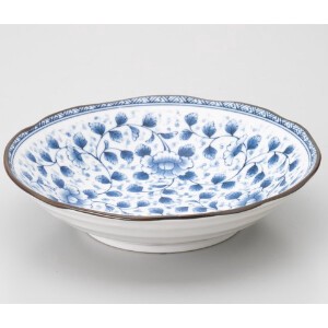 【藍染牡丹】深皿L(70深皿)　※シリーズ6形状（美濃焼・日本製・陶磁器）