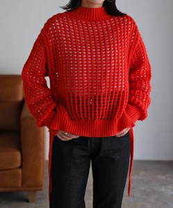 Sweater/Knitwear Mohair Mesh Knit Touch Side Ribbon