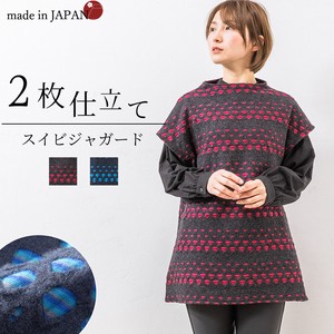 Tunic Wool Blend Layered Border Polka Dot Made in Japan