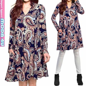 Casual Dress Tunic Long Sleeves V-Neck One-piece Dress