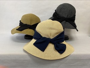 【春夏帽子】春夏婦人帽子　ブレードダウンリボン付き　　レディース帽子