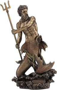 古代ギリシア神、トライデント(三叉鉾)を持った海神ポセイドン ブロンズ風彫像置物彫刻 オリンポス(輸入品