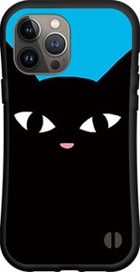 【iPhone対応】 耐衝撃 スマホケース ハイブリッドケース 黒猫（ブルー）
