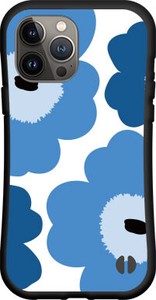 【iPhone対応】 耐衝撃 スマホケース ハイブリッドケース 北欧風 花柄 type2ブルー