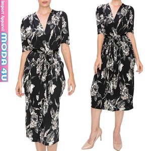 Casual Dress Floral Pattern black V-Neck One-piece Dress 5/10 length
