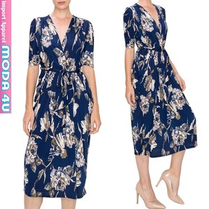 Casual Dress Floral Pattern V-Neck 5/10 length