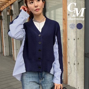 2 3 S/S Knitted Blouse Material Switching Design Cardigan Madame
