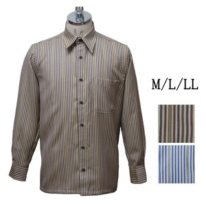 【洗濯可能】ウォッシャブルウール100% 厚手ストライプ柄長袖シャツ【日本製】