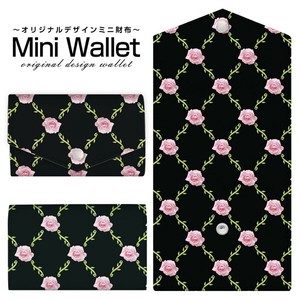 コンパクトだけど大容量 豊富なデザインから選べるミニ財布 バラ＆ツタ(ピンクx黒)