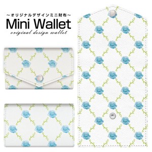 コンパクトだけど大容量 豊富なデザインから選べるミニ財布 バラ＆ツタ(青x白)