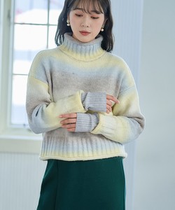 Sweater/Knitwear Knitted Gradation High-Neck Border Ladies' Short Length Autumn/Winter
