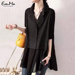 【2023新作】 EF0033 ミドルシャツ シアー ブラック 5分袖 7分袖 上品 春 夏 大きいサイズ
