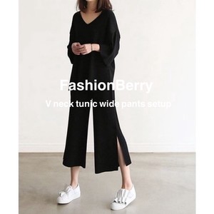 【2023新作】Vネックチュニックワイドパンツセットアップ 韓国ファッション