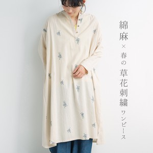 【2023新作】刺繍アイテム　綿麻　刺繍入りワンピース