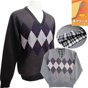 Sweater/Knitwear Argyle Pattern Knitted V-Neck 2-colors