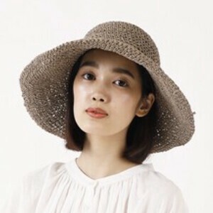 【春夏】手編みつば広 ペーパーハット  紫外線　夏帽子　おしゃれ　ナチュラル　レディース　UVカット