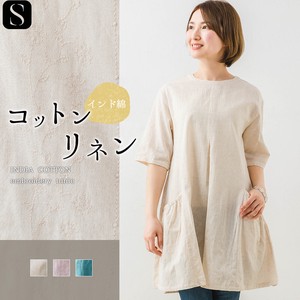 Tunic Cotton Linen Tops Embroidered Ladies'
