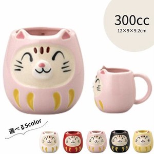 美浓烧 马克杯 陶器 猫达摩 粉色 日本制造