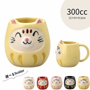 美浓烧 马克杯 陶器 猫达摩 黄色 日本制造
