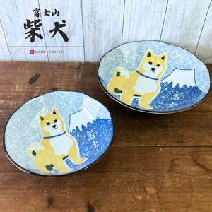 Mino ware Main Dish Bowl Shiba Dog Mt.Fuji Made in Japan