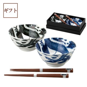 ギフト[箱入り] 龍 4.8多用丼2客揃(箸付) ボウル どんぶり(箸付き)