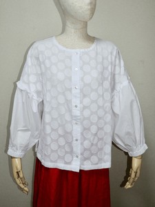 Button Shirt/Blouse Puff Sleeve Polka Dot
