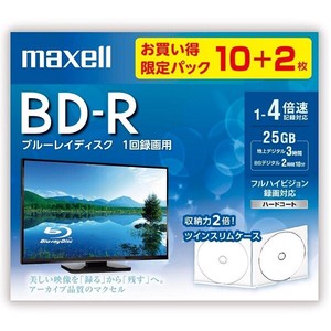 マクセル Maxell 録画用 BD-R ひろびろ美白レーベル お買い得パック（10枚パック＋2枚）BRV25WPE.10S+2