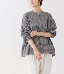 Button Shirt/Blouse Spring/Summer Sleeve Shirring Cotton
