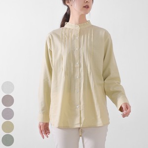 Button Shirt/Blouse Long Sleeves Stand-up Collar Ladies