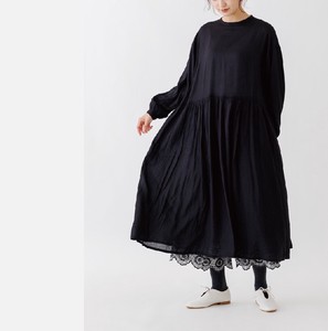 Button Shirt/Blouse Gathered Rayon One-piece Dress Switching 2023 New