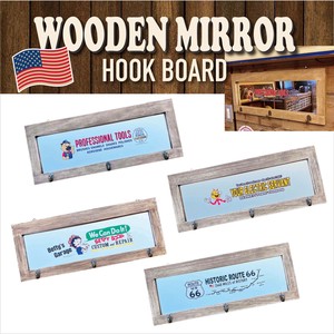 【インダストリアル】【ガレージ】Wood Hook Mirror Board ウッド ミラー フック 付き