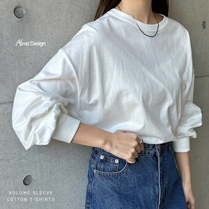 無地/ボーダー ボリューム袖コットン長袖Tシャツ