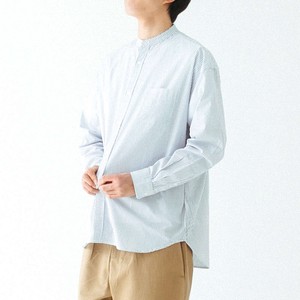 Button Shirt Band Collar Unisex High Count Poplin