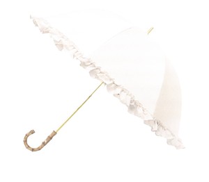 【晴雨兼用】【大きめ】【完全遮光】深張り長傘　フリル　オフホワイト　204589