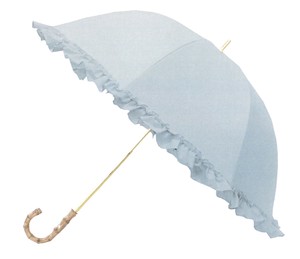 【晴雨兼用】【大きめ】【完全遮光】深張り長傘　フリル　スモーキーブルー　204594