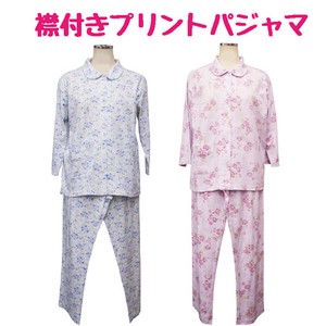 襟付きプリントパジャマ・ポピー/ローズ（七分袖）