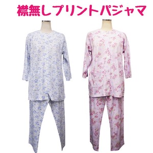 襟無しプリントパジャマ・ポピー/ローズ（七分袖）