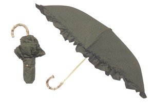 【2023新作】【晴雨兼用】【完全遮光】まるい3段折りたたみ傘　フリル　オリーブ　210491