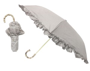 【晴雨兼用】【完全遮光】まるい3段折りたたみ傘　フリル　アイスグレージュ　787262