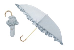 【晴雨兼用】【完全遮光】まるい3段折りたたみ傘　フリル　スモーキーブルー　204637