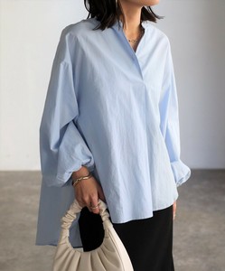 Button-Up Shirt/Blouse V-Neck Puff Sleeve