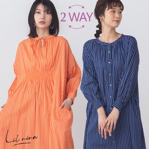 Casual Dress Stripe Cambric Shirring 2023 New