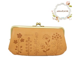 Long Wallet Gamaguchi Floral Pattern Genuine Leather Made in Japan