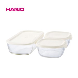 『HARIO』スタッキング耐熱ガラスコンテナ M 3個セット KSTL-M-3006-OW（ハリオ）