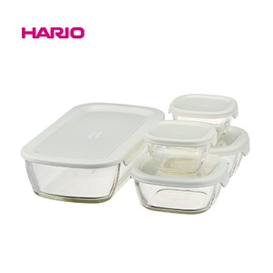 2023年新作 『HARIO』スタッキング耐熱ガラス製コンテナ+ミニ角小鉢 5個セットKSTL-3508-OW （ハリオ）