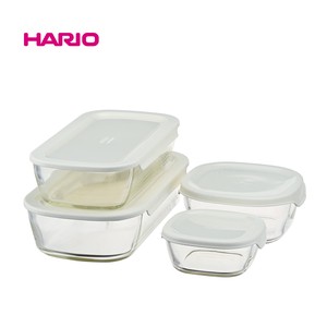 『HARIO』スタッキング耐熱ガラス製コンテナ 4個セットKSTL-4004-OW （ハリオ）