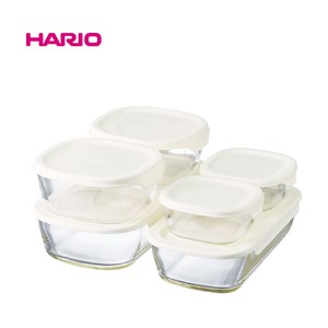 『HARIO』 スタッキング耐熱ガラスコンテナ 6個セットKSTL-5004-OW （ハリオ）