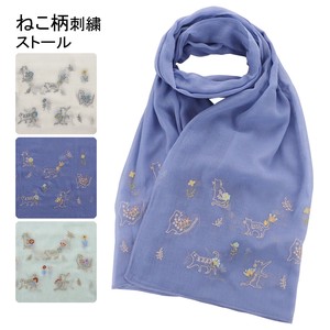 Stole Floral Pattern Cat Cotton Embroidered