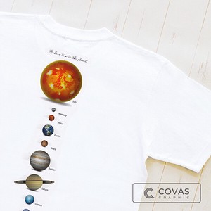 ユニセックス・プリントTシャツ　"太陽系"　ホワイト　半袖 Tシャツ